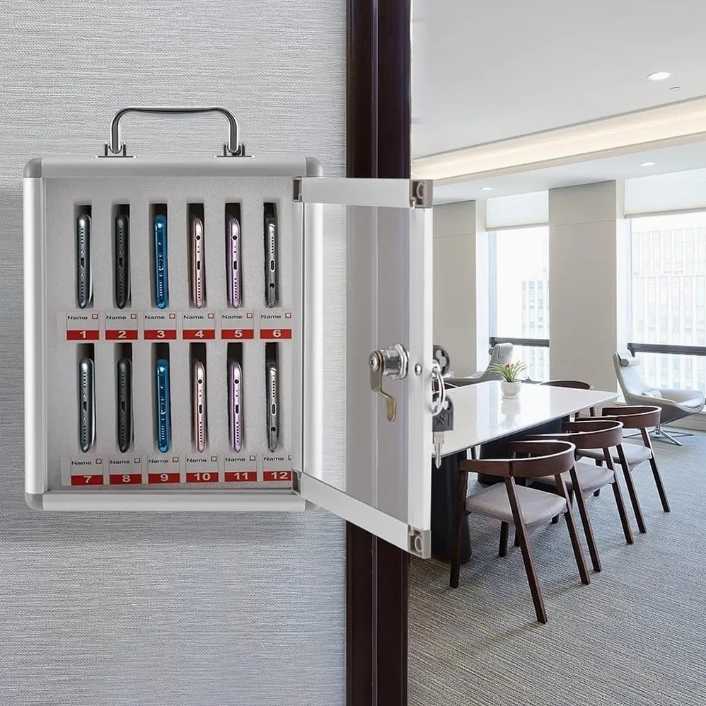 Scatola portaoggetti per Telefono Cellulare da 12-60 Slot, mobiletto portaoggetti in Lega di Alluminio, Scatola portaoggetti da Parete per Scuola, Fabbrica, Azienda (Argento-B, 24) (Argento