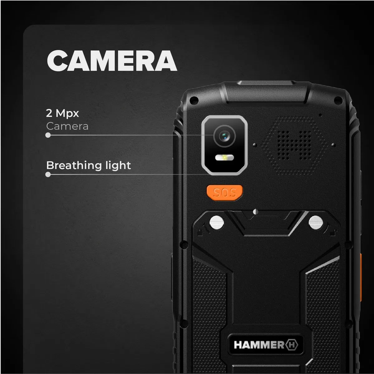 Hammer H Horizon LTE Telefono Rugged senza Contratto, Batteria 3000mAh, 64 GB, Display IPS 2,8", Tasti Grandi, Tasto SOS, Torcia, Fotocamera 2 MP, Radio FM, USB-C, Dual SIM, IP68/MIL-STD-810H, Nero