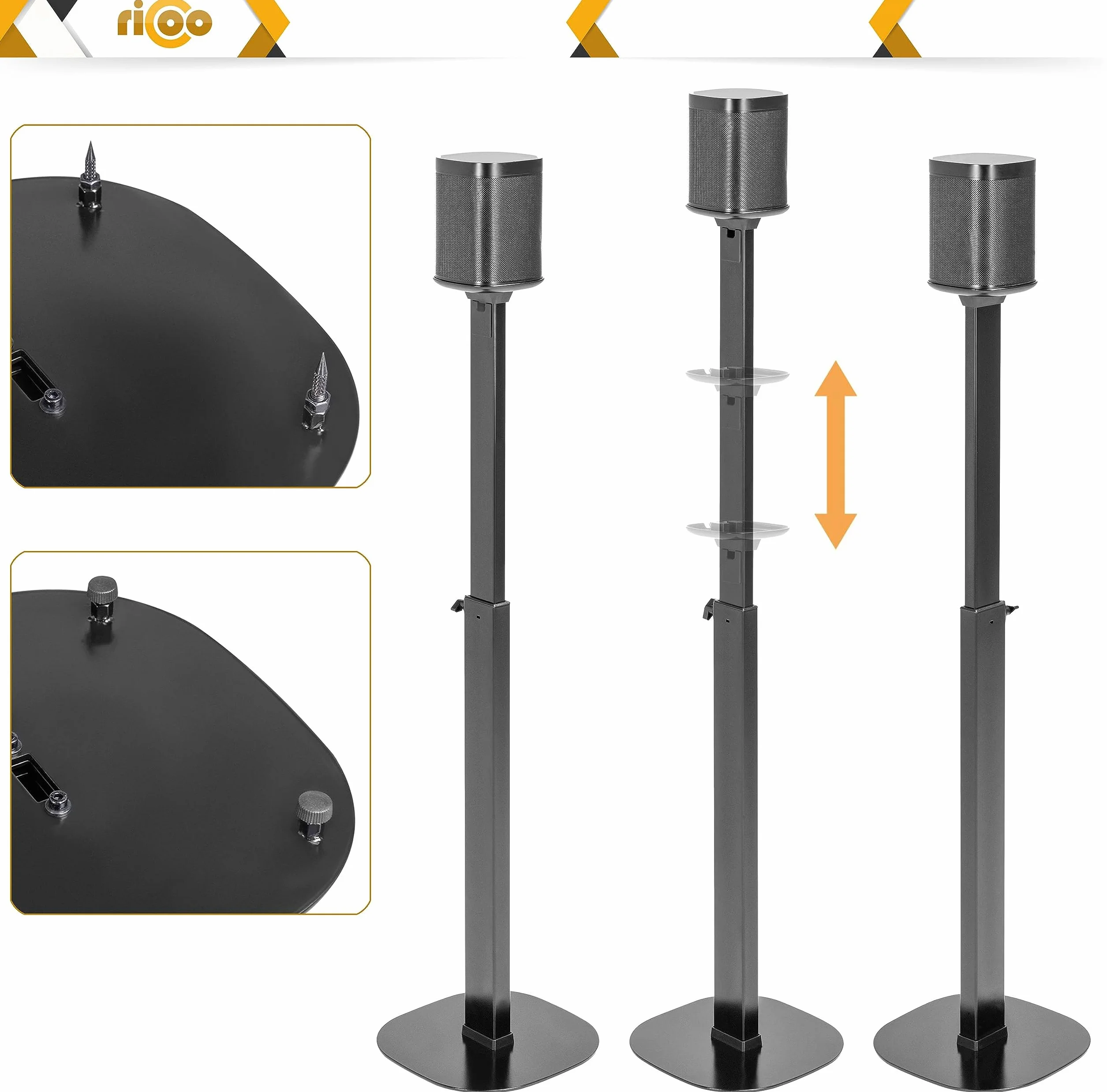 RICOO Supporto per Altoparlanti LH073 Supporti da terra per casse acustiche Supporto da Pavimento per SONOS ONE (SL) Stabile Stand con Gestione Cavi Integrata 1182 x 265 x 265 mm 1 pezzo Nero