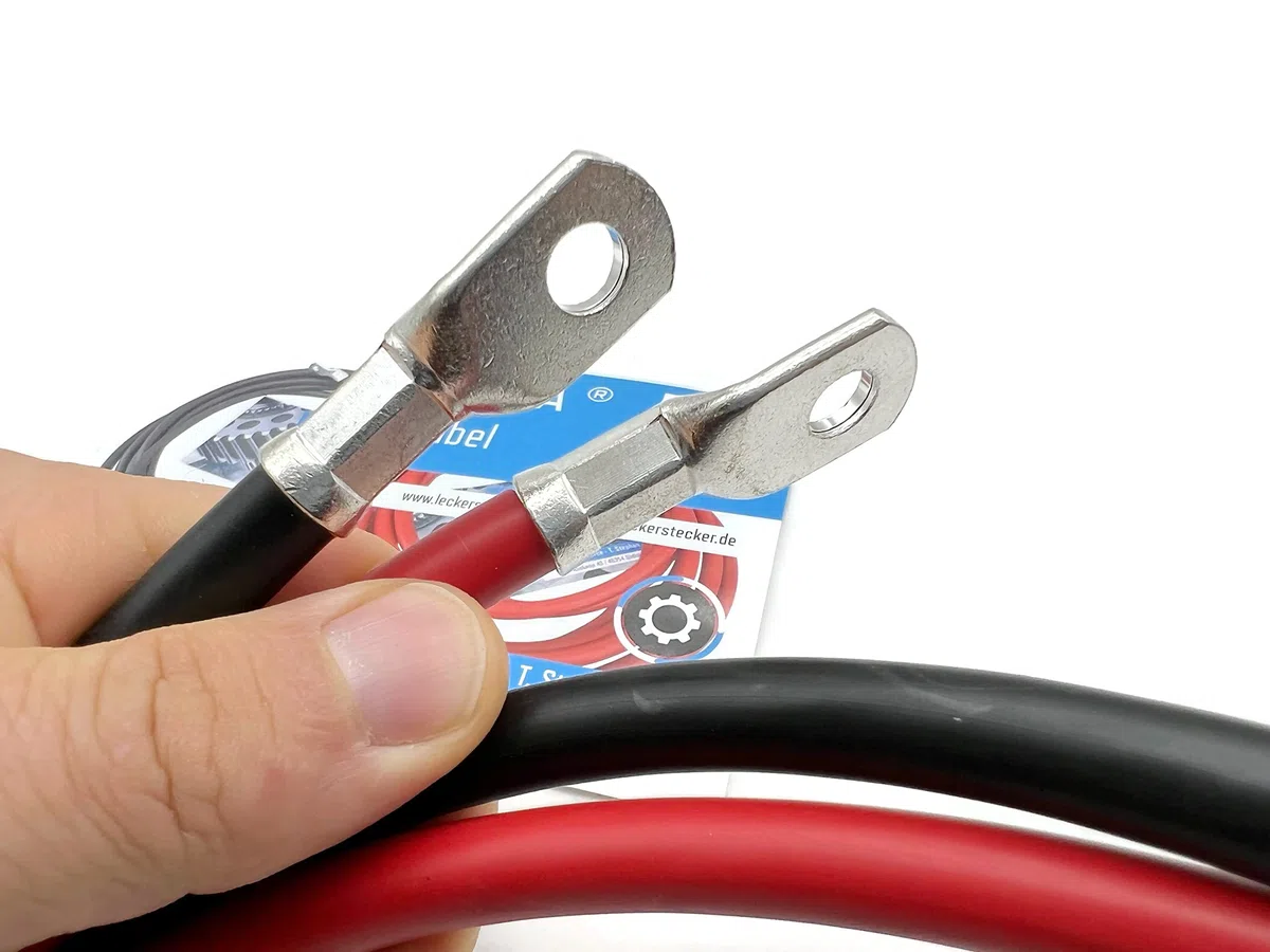 Exoda Cavo Batteria Set 35 mm² 100cm con capocorda M6 Rosso Nero per Auto Barca Moto alta flessibilità 99 percento rame per trasmissione energetica affidabile in sistemi 12V