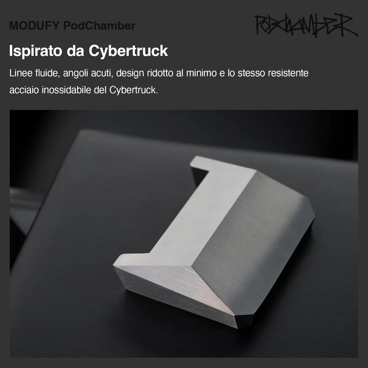 PodChamber Tesla esclusivo Supporto di ricerca per Auricolari abilitati Qi (Compatibile con Qi / Earbuds / Soundcore P40i / NOTHING Ear / Cybertruck / Stainless / Model3 / ModelY / Tesla)