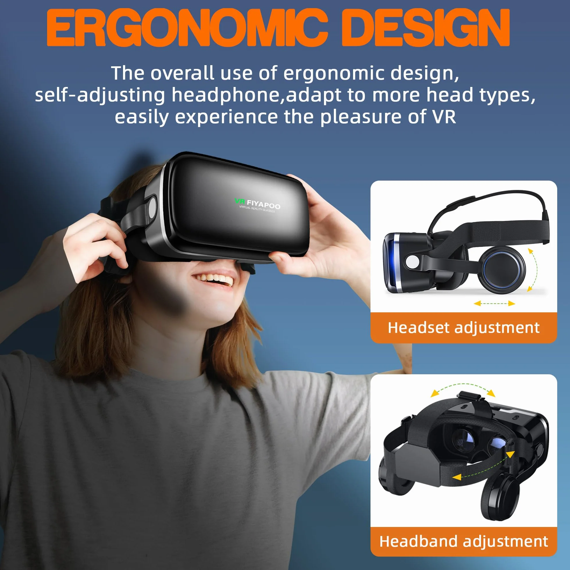Occhiali VR 3D con Cuffie, Bambini HD Visore Realtà Virtuale per Film e Giochi, Compatibile con Smartphone Android e iPhone da 4,7 a 6,6 Pollici, Regalo di Natale Perfetto per la Famiglia
