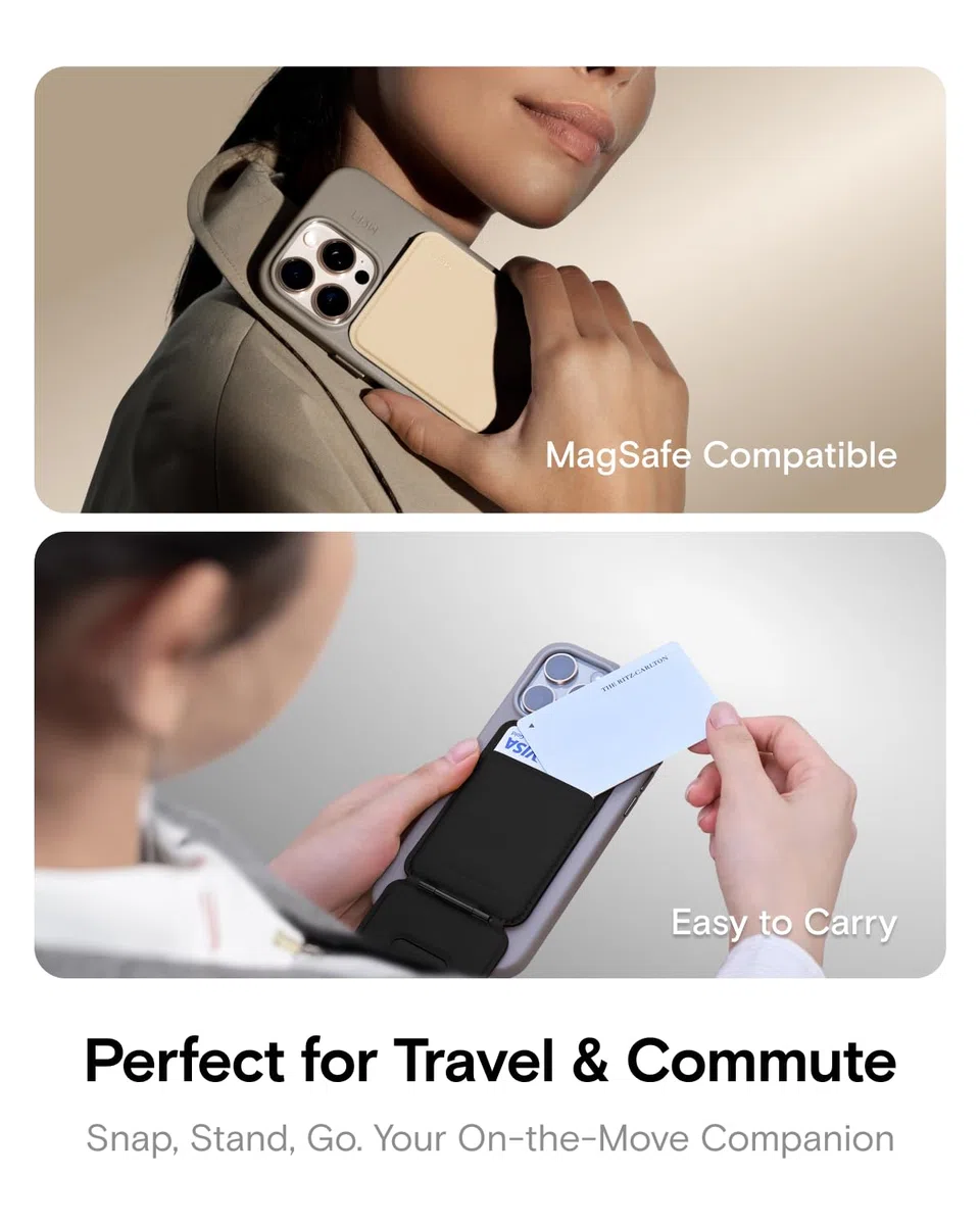 MOFT Portafoglio con treppiede per telefono, supporto magnetico a portafoglio, porta carte abilitato NFC, bastone per selfie tascabile, in pelle MOVAS, supporto regolabile per viaggi, vlog