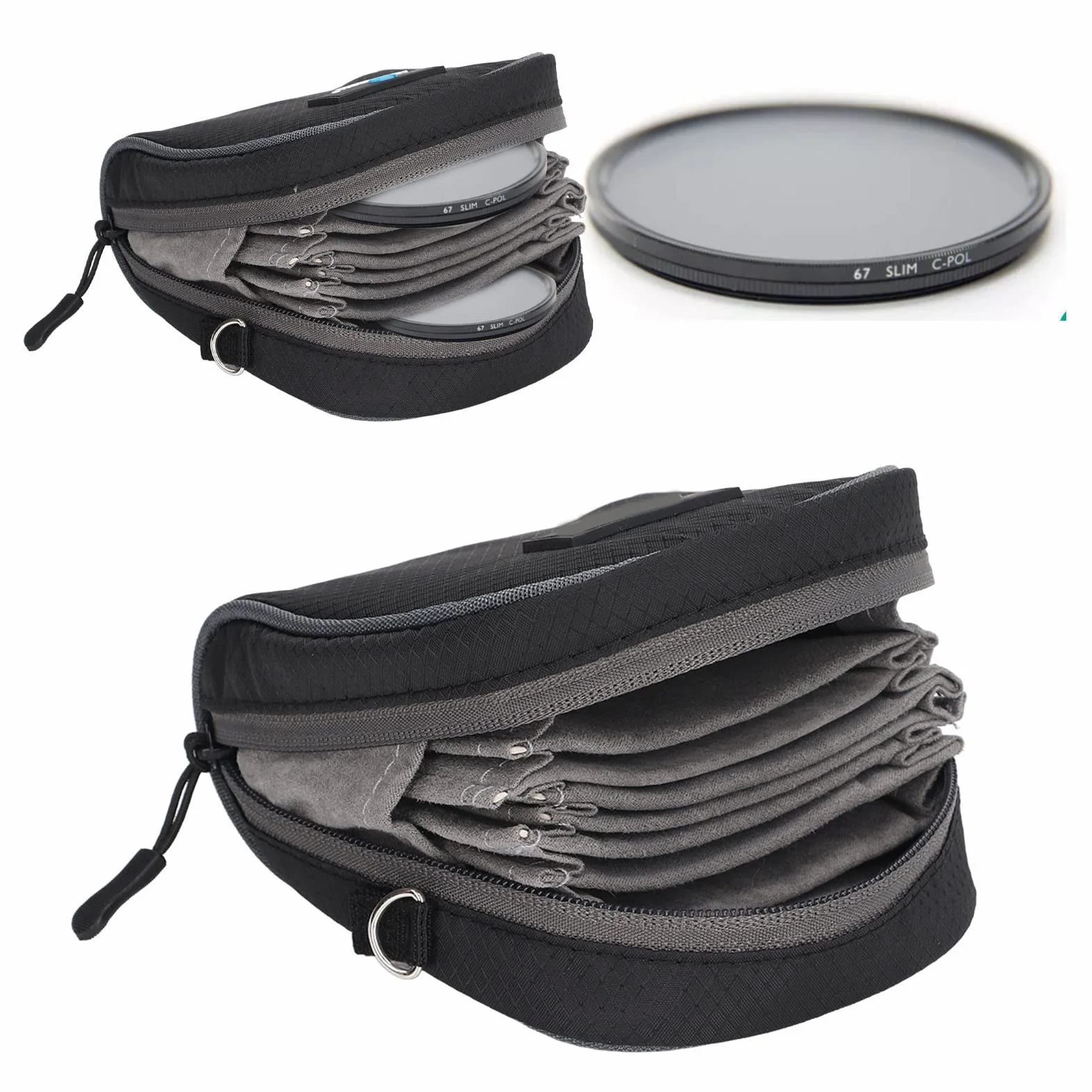 Custodia per filtro, custodia per filtro per obiettivo della fotocamera 8 slot Tasche per filtro portatili Custodia Borse antipolvere con tracolla Filtri fotografici Fino a 95 mm Fodera interna