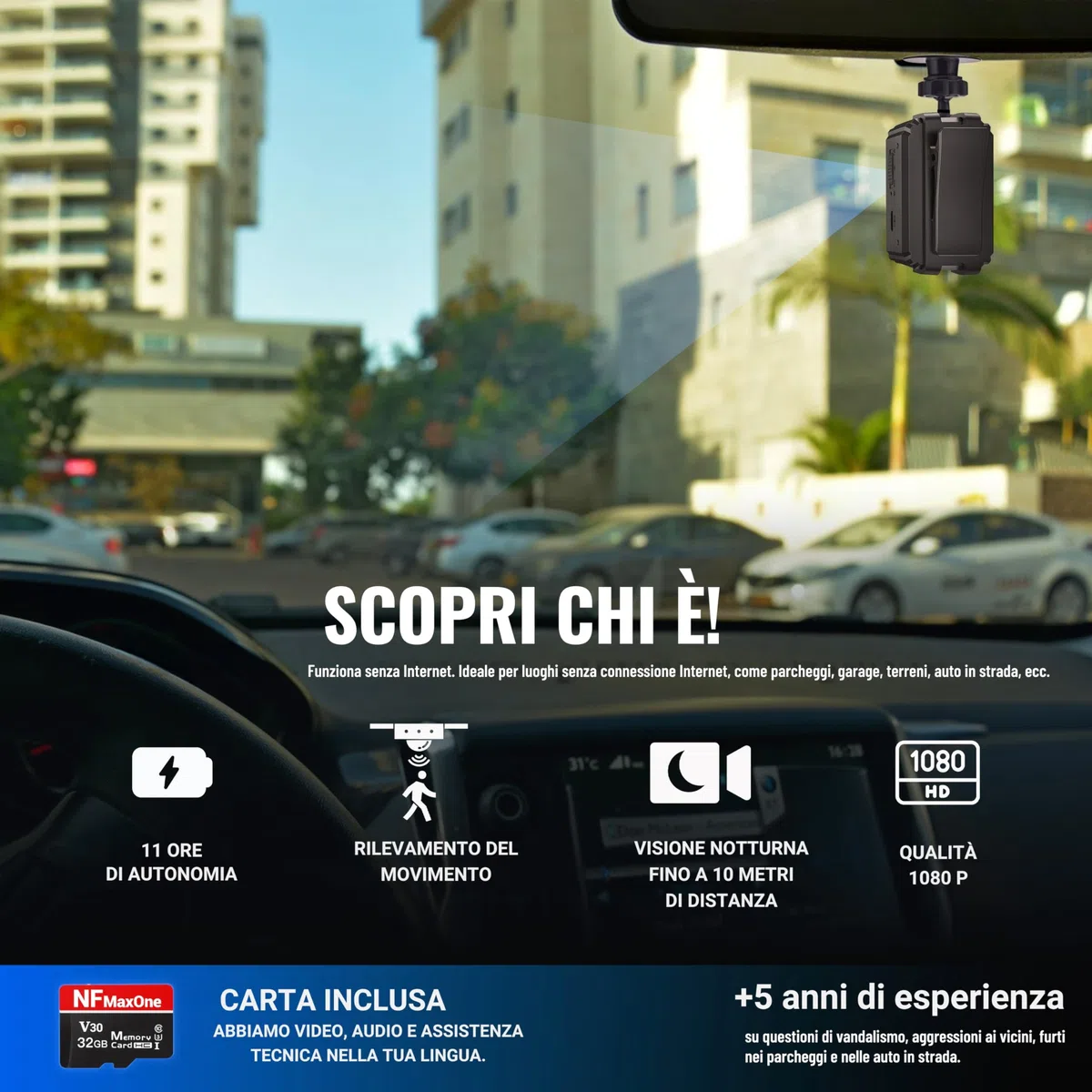Mini Telecamera Spia Nascosta, Telecamera Senza Wifi Per Auto, Microcamera Spia Per Parcheggi E Luoghi Senza Internet, Include Microsd 32GB, 11 Ore Di Batteria, Spy Cam, Videocamera Interno Esterno