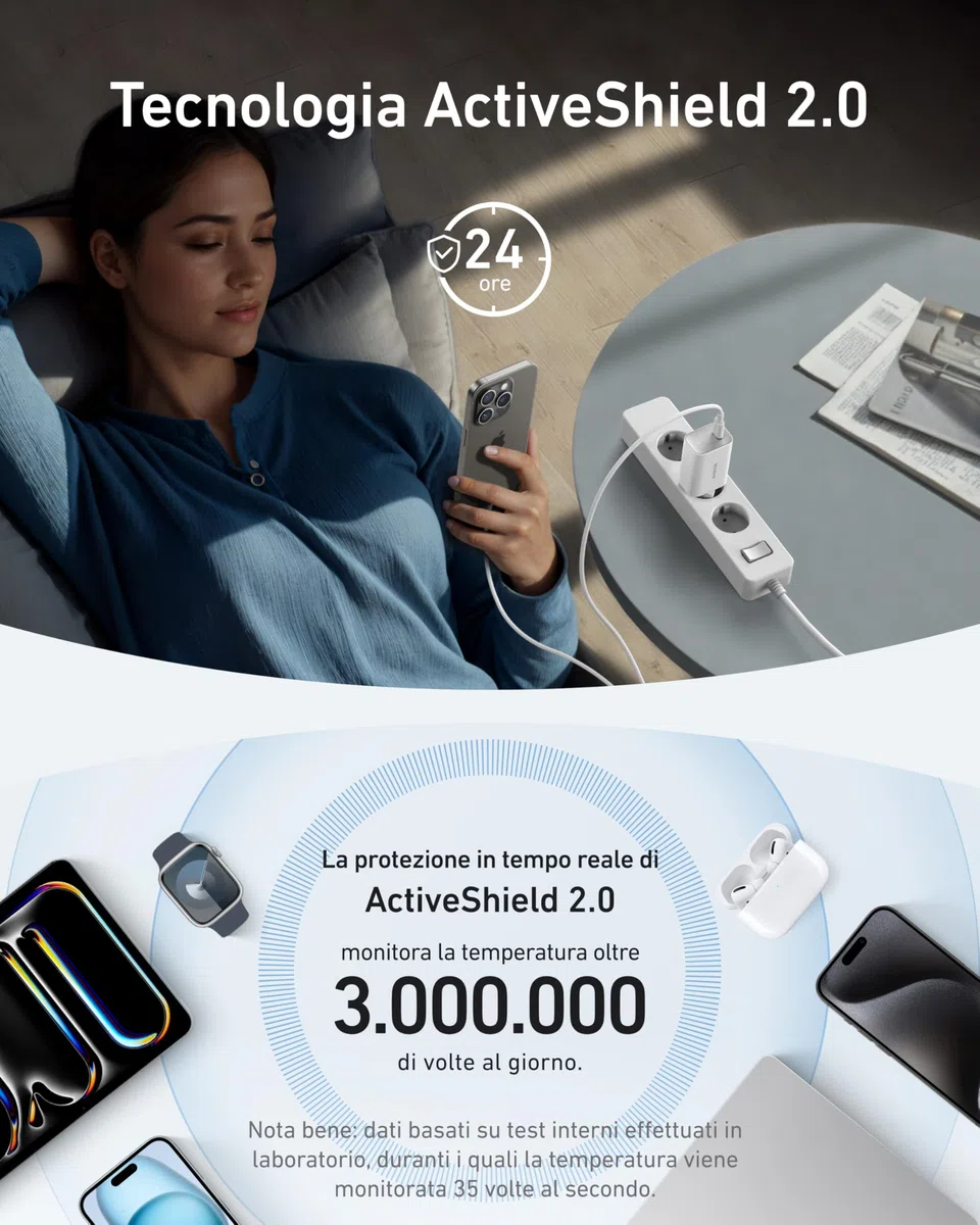 Anker Nano Caricatore USB C 100W, per iPhone 17 Pro Max Air/16/15, Galaxy e tutti i Dispositivi USB-C(cavo USB-C da 1.8 m incluso)