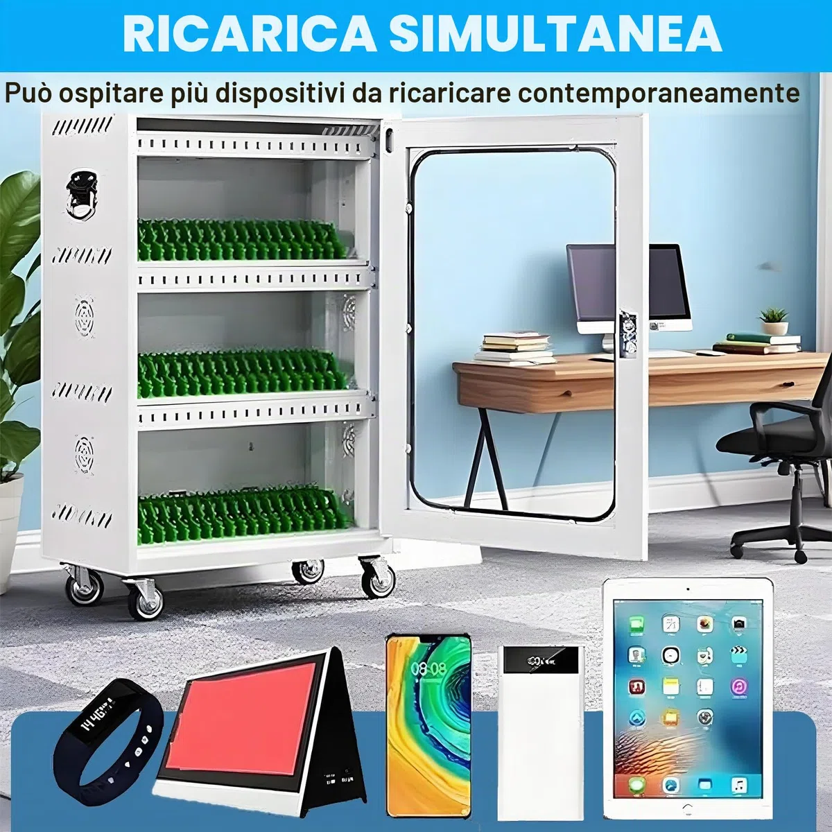 Stazione di Ricarica per Telefono | Armadietto di Ricarica per Telefono da 12/20/30/40/50/60 Slot,Stazione di Ricarica USB,Slot Suddivisi Singolarment 12slots