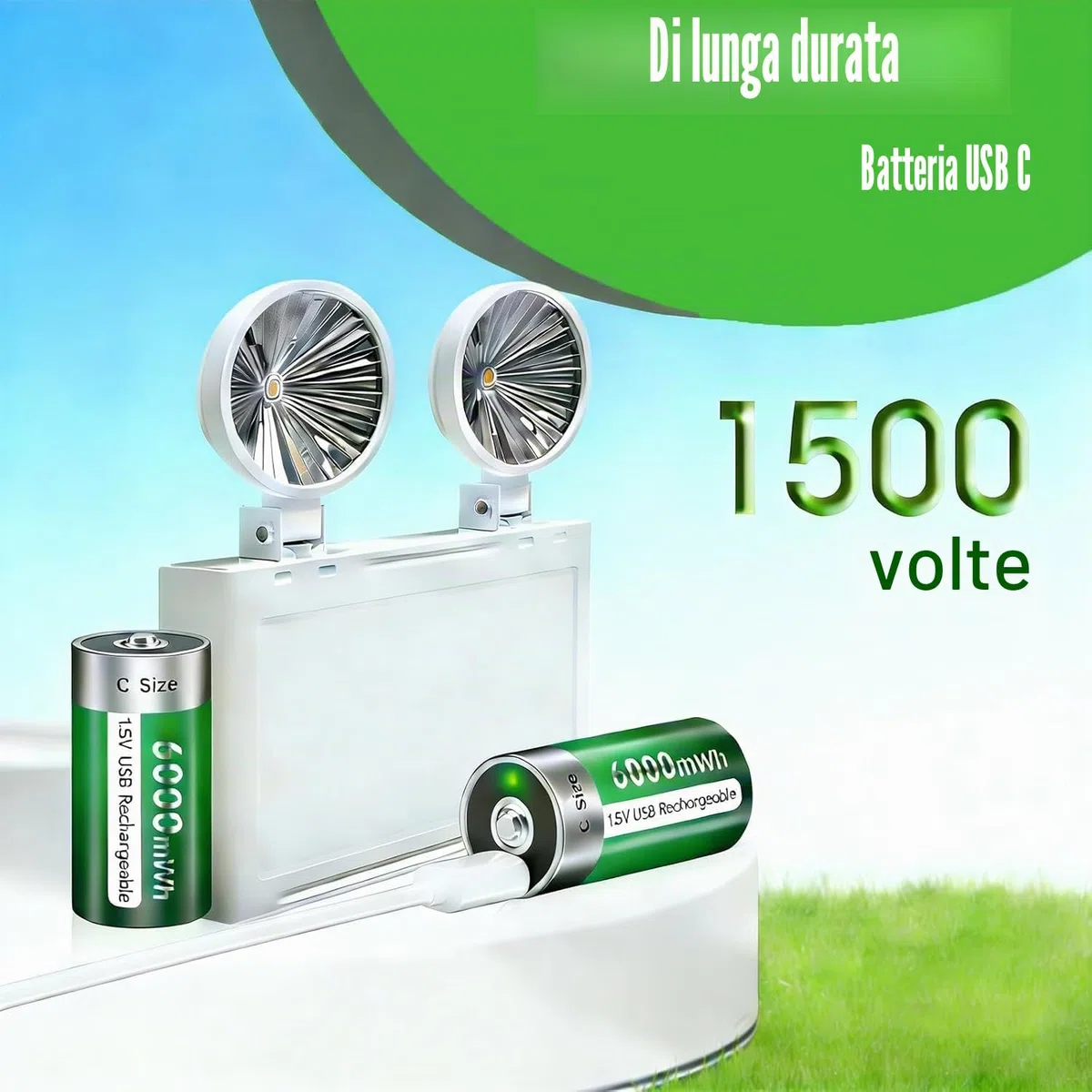 6 batterie ricaricabili Baby C USB 6000 mWh – 1,5 V/litio ricaricabili C batteria ad alta capacità con cavo di ricarica di tipo C, ricarica rapida 3 ore