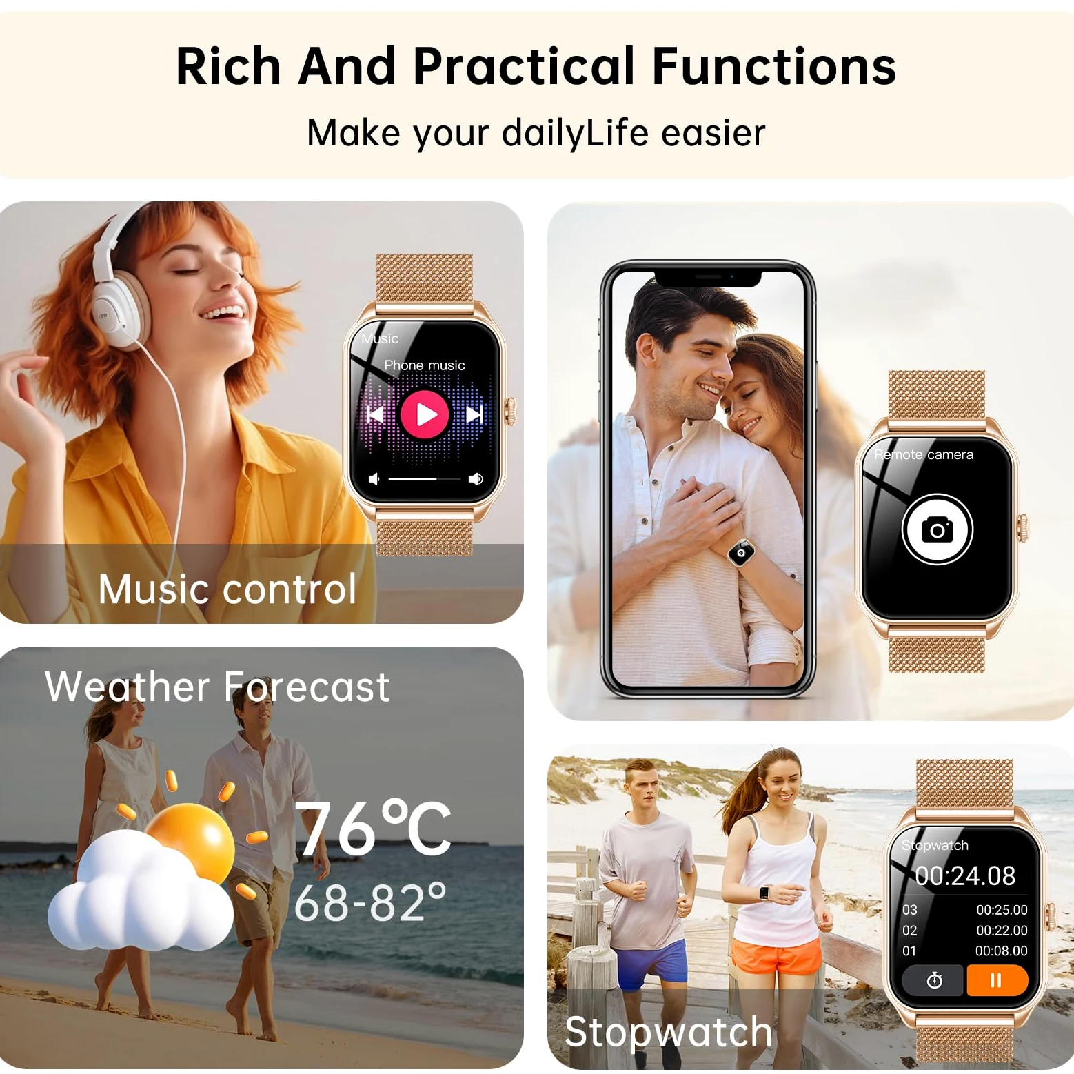Smartwatch Donna, 1,83" HD Orologio Smartwatch Donna con Chiamate Bluetooth, 120+ Modalità Sport, Monitoraggio Salute 24/7, Impermeabile IP68, Fitness Tracker Compatibile con Android e iOS, Oro rosa