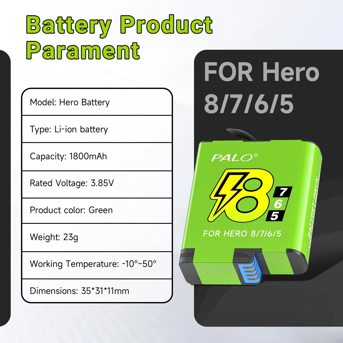 2 batterie 1800mAh per Hero 8/7/6/5 Black – 3,85 V/Li-Ion di ricambio compatibile con Hero 8 7 6 5 Black, AHDBT801, AHDBT-701, AHDBT-501, AABAT-001