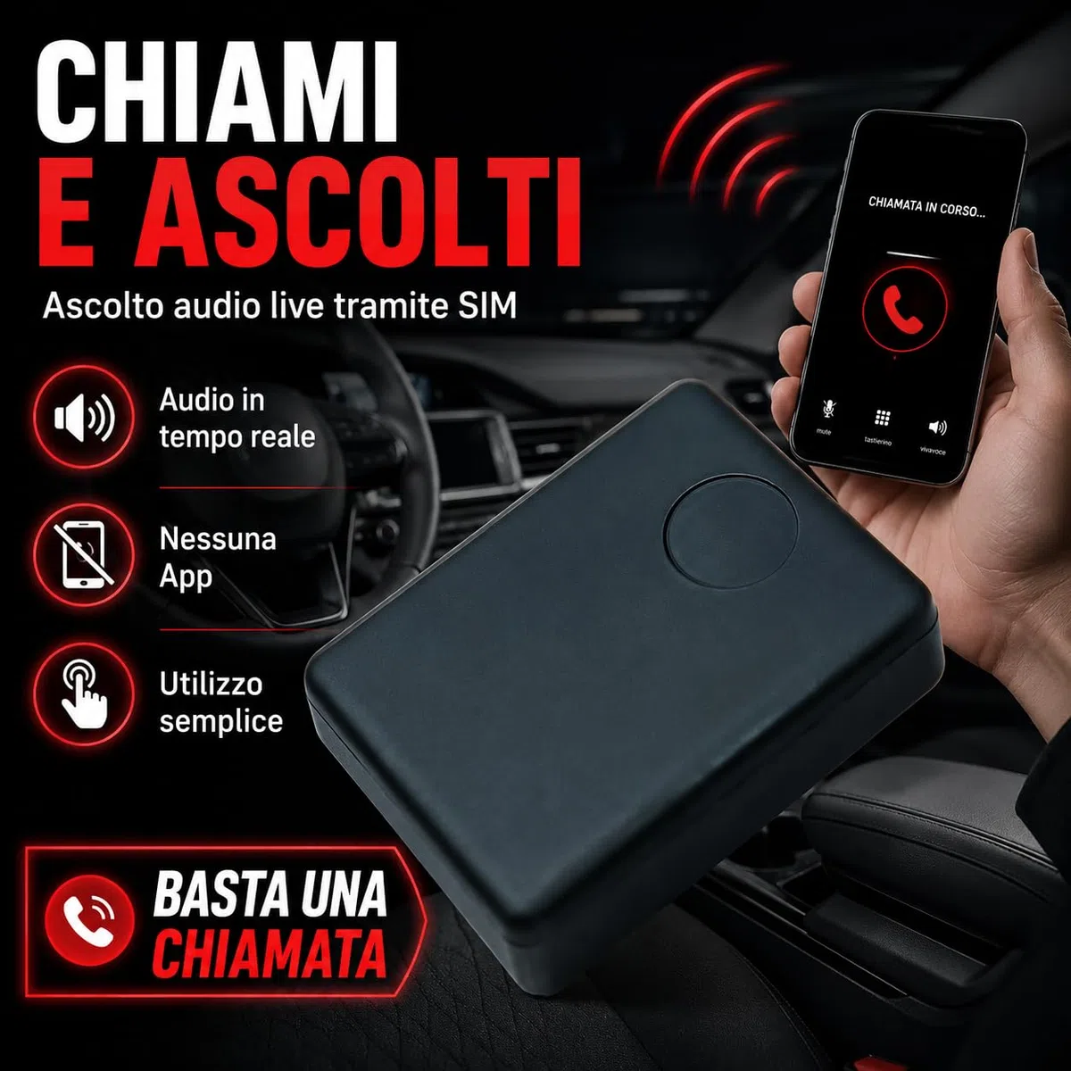 M39 MICROSPIA AUDIO Ascolto LIVE con SIM (non inclusa) – Chiami e Ascolti, Ideale per Monitoraggio Discreto come Antifurto per Auto e Abitazioni - No Localizzatore/GPS