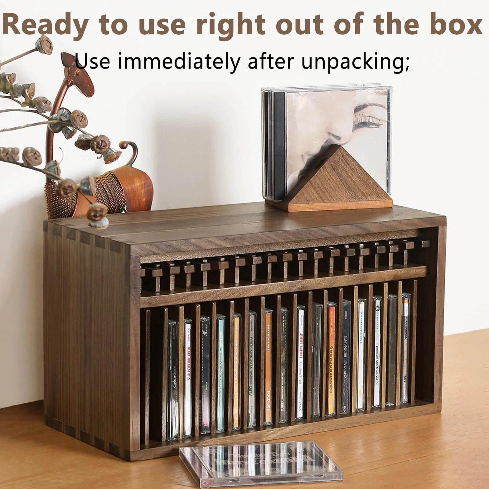 Scaffale in legno per CD, organizer vintage per DVD, può contenere 19 custodie standard per CD, scaffale da scrivania, struttura a coda di rondine, per casa o ufficio