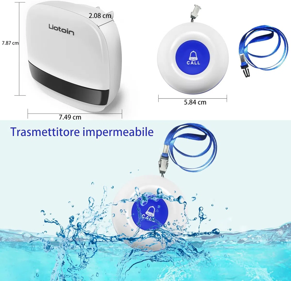 Cercapersone Per Anziani Pulsante di Chiamata Wireless Allarme Sicurezza Cercapersone Sistema di Emergenza Chiamata Sistema di assistenza impermeabile per (2 Trasmettitori 2 Ricevitori) …