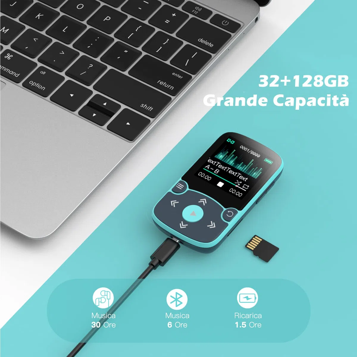 AGPTEK Lettore MP3 Running 32 GB, Lettore MP3 con Clip Bluetooth 5,3, MP3 Player Sport Mini Portatile, Contapassi Integrata, Radio FM, Registrazione, Lettura E-book, Slot TF Fino a 128 GB (Blu)