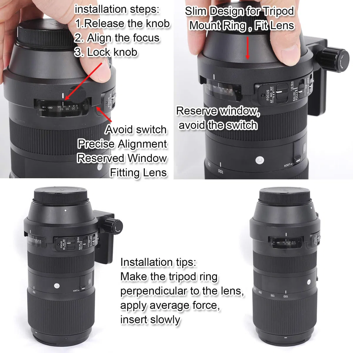 iShoot Collare per obiettivo Anello di montaggio per treppiede Compatibile con Sigma 100-400mm f/5-6.3 DG OS HSM Contemporary (innesto EF e F), il fondo è piastra a sgancio rapido Arca-Swiss Fit