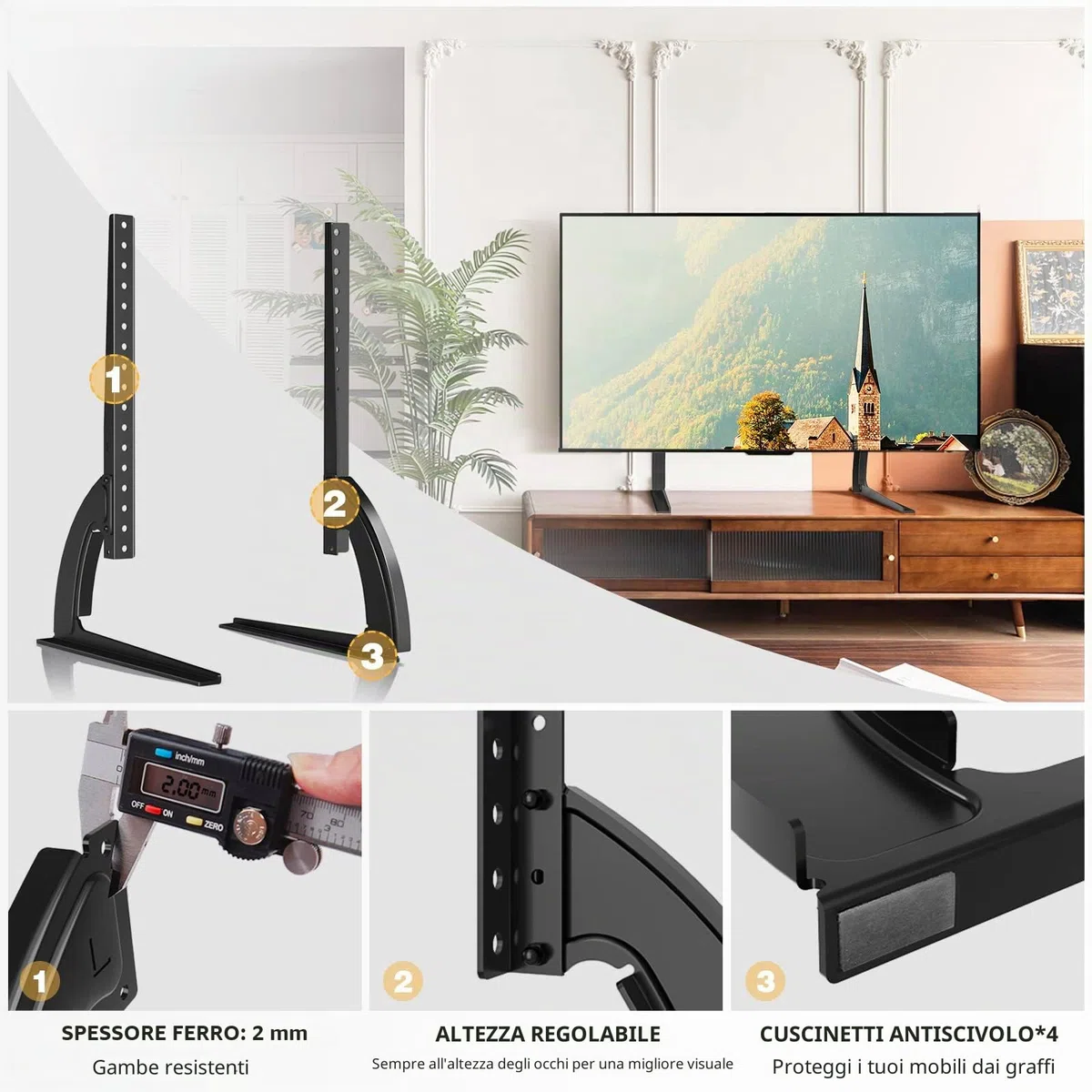 RFIVER Supporto TV Universale da Tavolo Piedistallo TV Regolazione Altezza per Televisori da 32 "- 55" VESA 800 x 400mm Nero UT3002