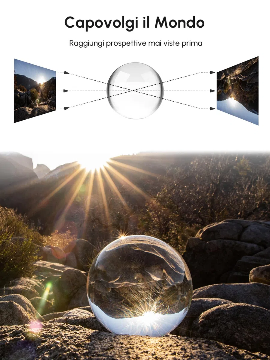 Rollei 22694 Lensball 110 mm i Sfera di Vetro i Sfera di Cristallo i Sfera della Foto con la Borsa di Stoccaggio & Panno di Pulizia in Microfibra per la Pulizia della Sfera di Vetro, Trasparente