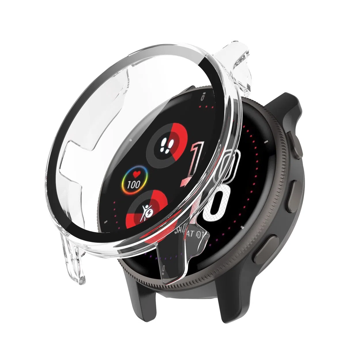 FitTurn Custodia protettiva compatibile con Garmin Venu 2 Plus, pellicola protettiva per Garmin Venu2 Plus PC+protezione completa in vetro temperato (3 trasparenti)