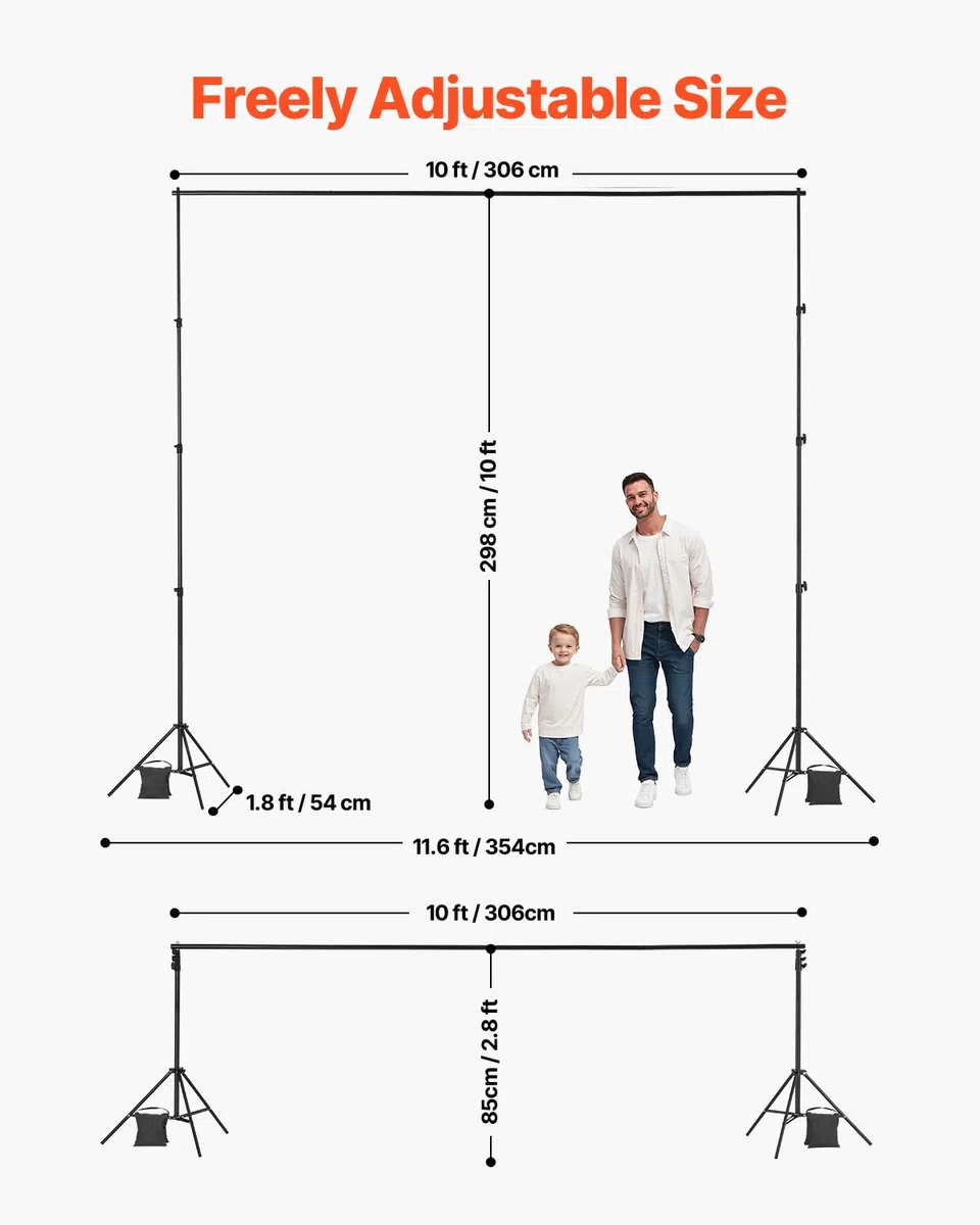 VEVOR Supporto per Fondale Fotografico Regolabile, Tessuto per Fondale 300 x 300 cm Supporto per Fondale Portatile con 2 Treppiedi, Supporto per Schermo per Fotografia di Prodotto Fotografia in Studio
