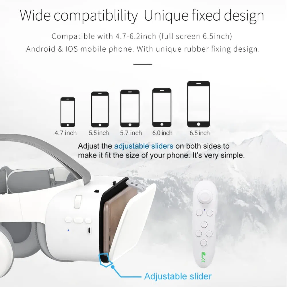 Occhiali VR Bluetooth Cuffie VR per iPhone/telefono Samsung Occhiali 3D per realtà virtuale con telecomando wireless, Occhiali VR per film e giochi compatibili per telefoni Android/iOS (Bianco)