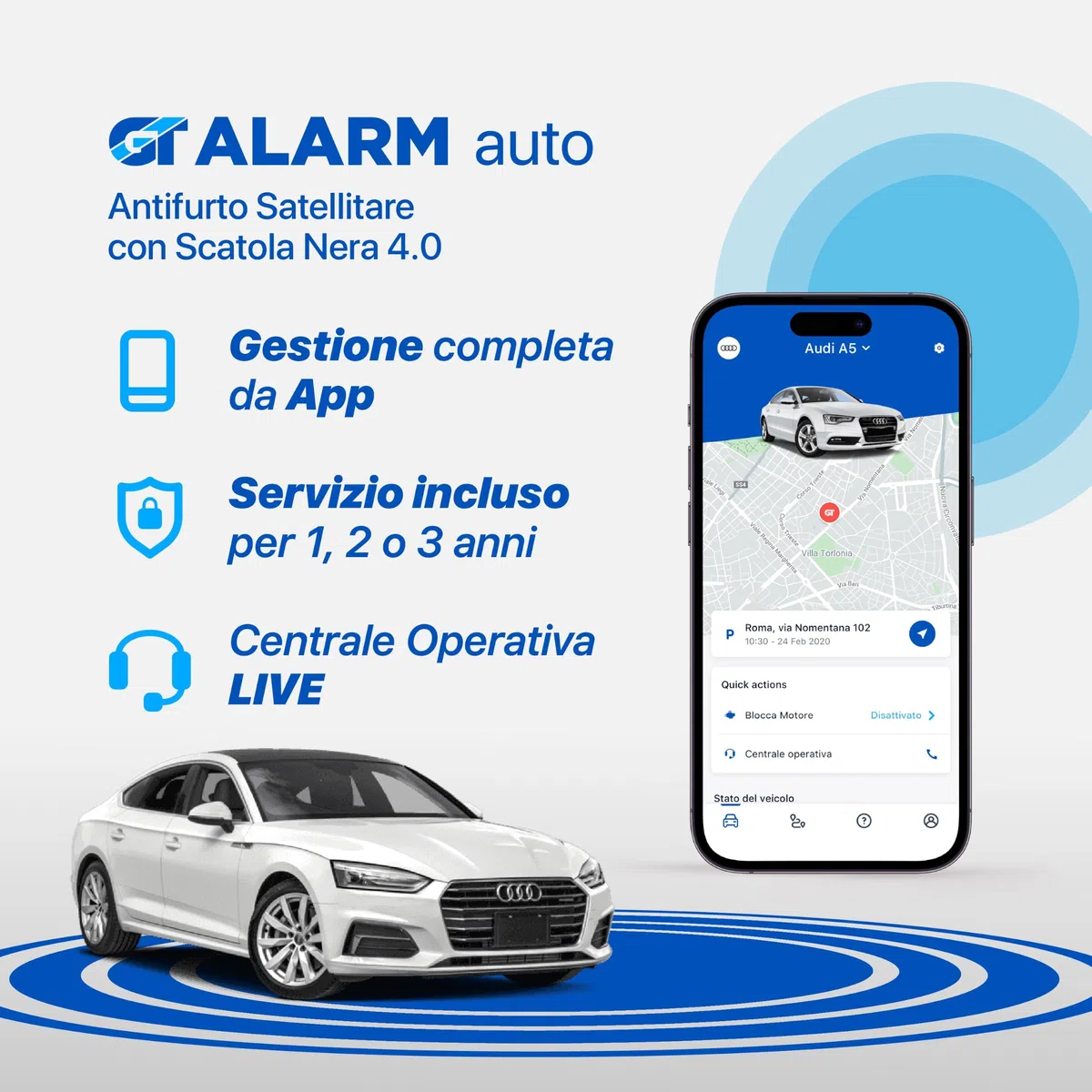 GT ALARM AUTO - Antifurto Satellitare per Auto con Centrale Operativa - 1 ANNO SERVIZIO INCLUSO