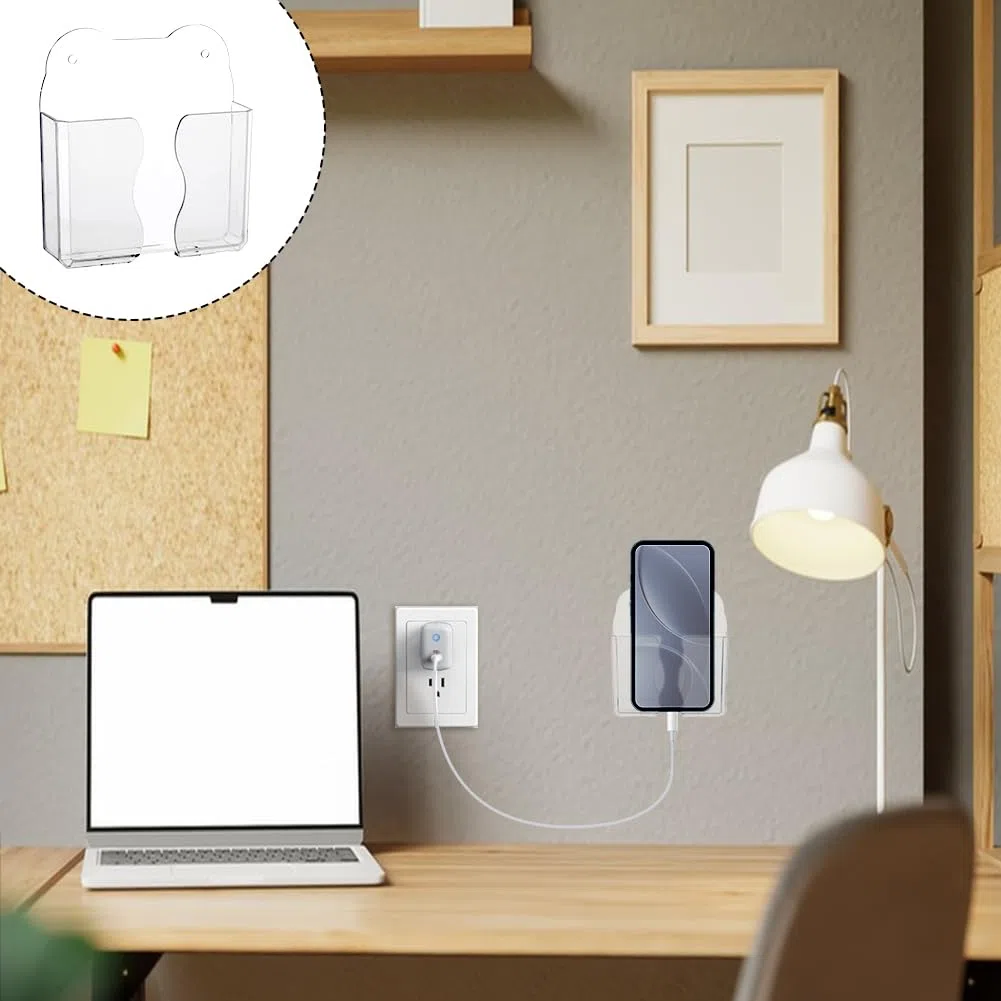AHANDMAKER 6 pz Supporto per telefono da parete adesivo trasparente con foro di ricarica Supporto per mensola in PET Supporto universale da comodino organizer da cucina per doccia per casa ufficio RV