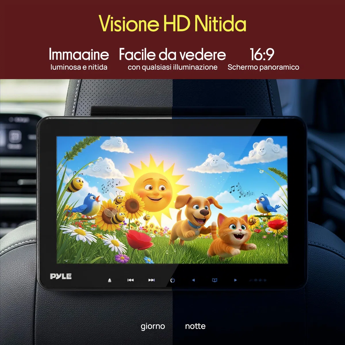 Pyle Schermo per Auto per Poggiatesta Auto 23,9 cm con Cuffie Wireless, Lettore Multimediale CD/DVD, HDMI, Schermo LCD Widescreen, Sistema Intrattenimento Audio/Video e Staffa di Montaggio