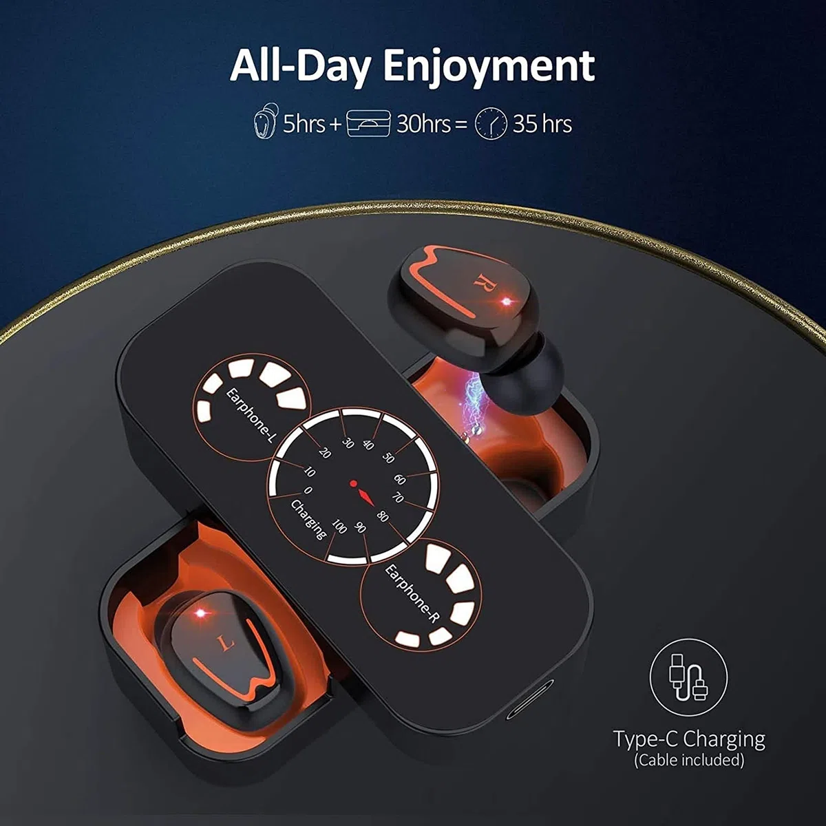 LIIAV Auricolari wireless vere, auricolari Bluetooth 5.0 in-orecchio con cabina di ricarica Chiamate stereo facili da accoppiamento/microfoni integrati / IPX6. Sudata for sport, allenamento, palestr