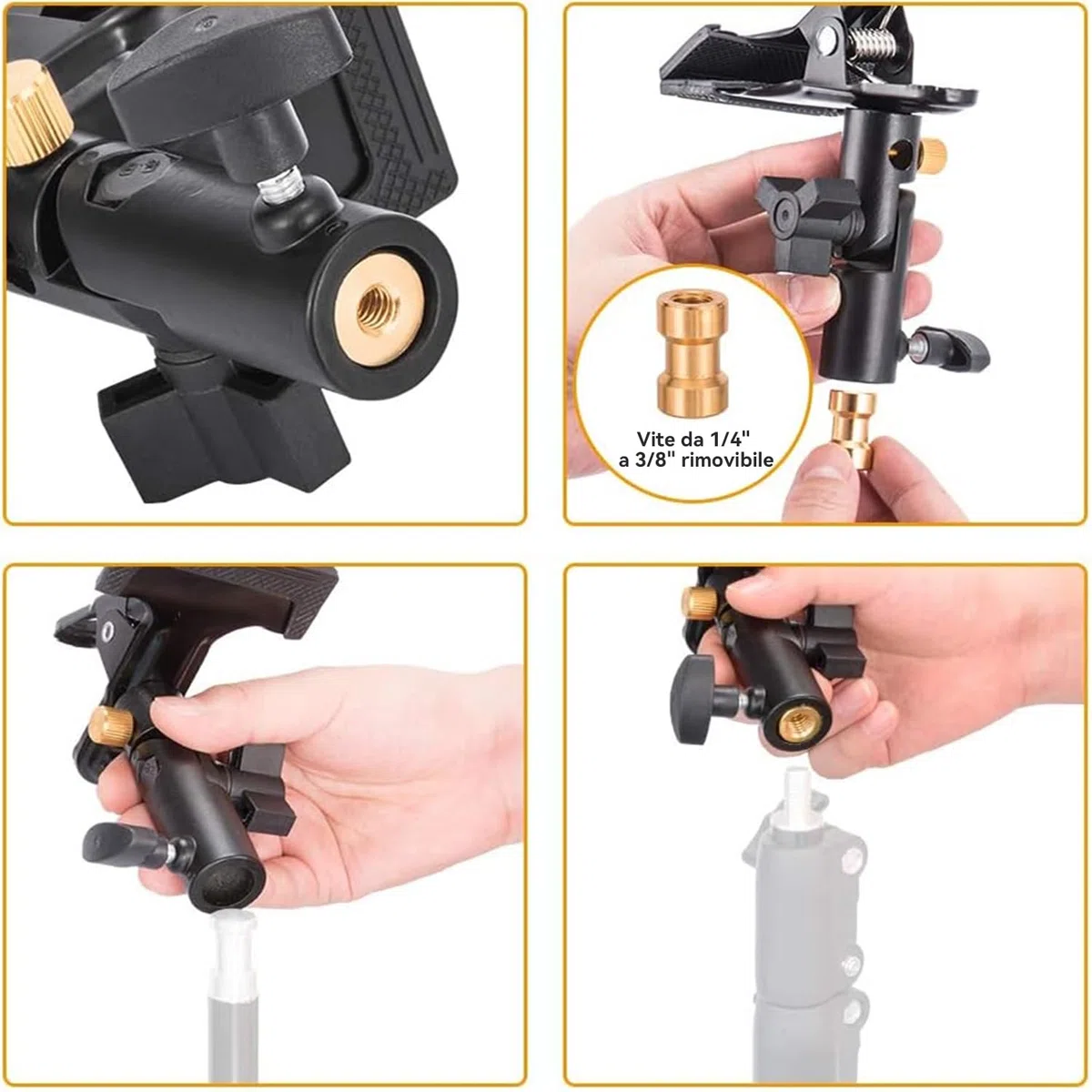 UTEBIT 2 * Riflettore Morsetto in Metallo da 180 Gradi con Vite da 1/4 a 3/8 di Pollice Adattatore per Reflector per Fotografia, Supporto Leggero, Treppiede