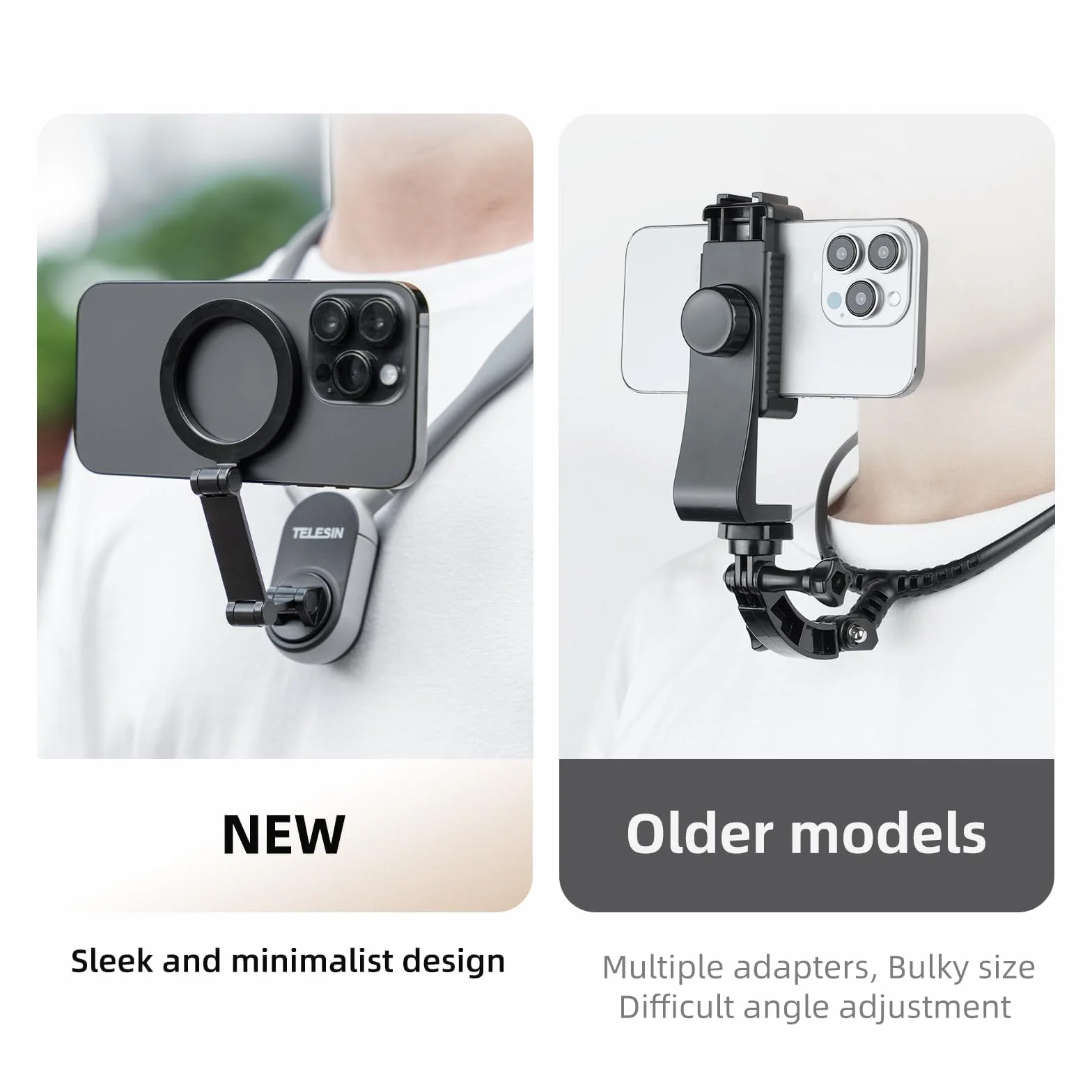 TELESIN Supporto Magnetico Selfie per Telefono da Collo, POV/VLOG Collana Magnetica per Telefoni Cellulari per Magsafe Portacellulare da Collo per iPhone 17 16 15 14 13 PRO 12 Max Android (Gray)