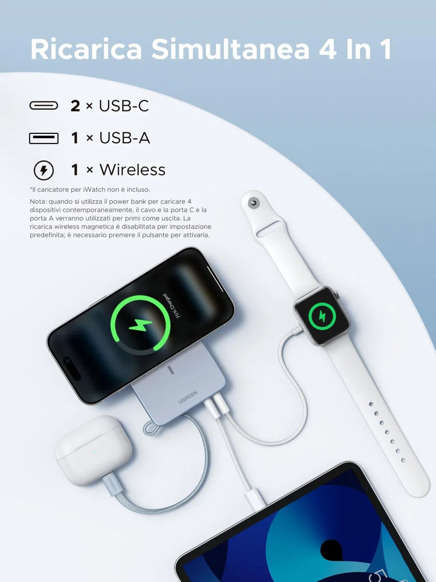 UGREEN MagFlow Qi2 25W Power Bank Magnetico 20000mAh Cavo USB C PD 45W | Batteria Esterna Magsafe Caricatore Portatile Wireless Ricarica Rapida Schermo Digitale Compatibile con iPhone 17 16 15 14 13