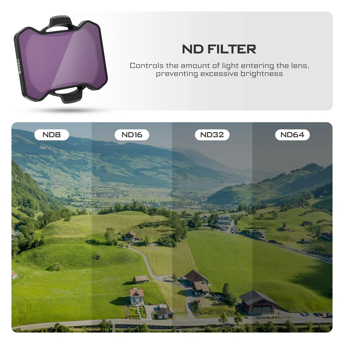 Freewell Standard Day 4Pack ND8, ND16, ND32, ND64 Filtri per Avata 2: Migliora la tua fotografia aerea