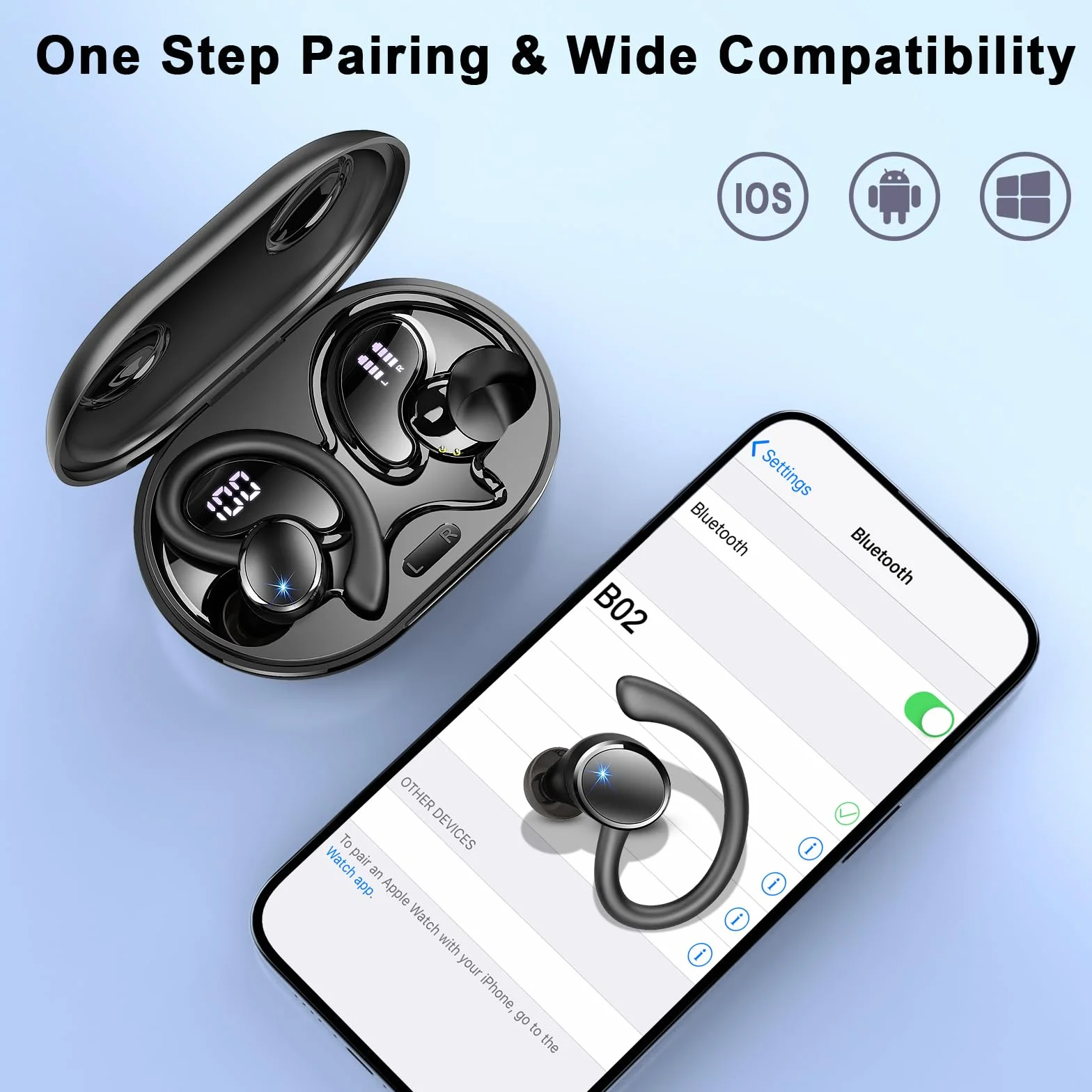 2026 Auricolare Bluetooth Senza Fili Sport Auricolare Bluetooth 5.4 con HiFi Stereo, 50H Auricolare Bluetooth 4 ENC Riduzione Rumore Mic, Schermo LED Cuffie per Running, IP7 Impermeabile Auricolare