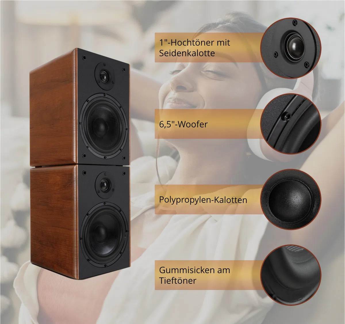 McGrey BSS-365 BN Coppia Diffusori da Scaffale HiFi 6, Casse HiFi Compatte | Potenza: 60 Watt (RMS)/ 120 Watt (Peak), Sistema 2 Vie, Woofer 6, 5" (16, 5 cm), Tweeter 1, 0" (2, 54 cm) con cupola in seta