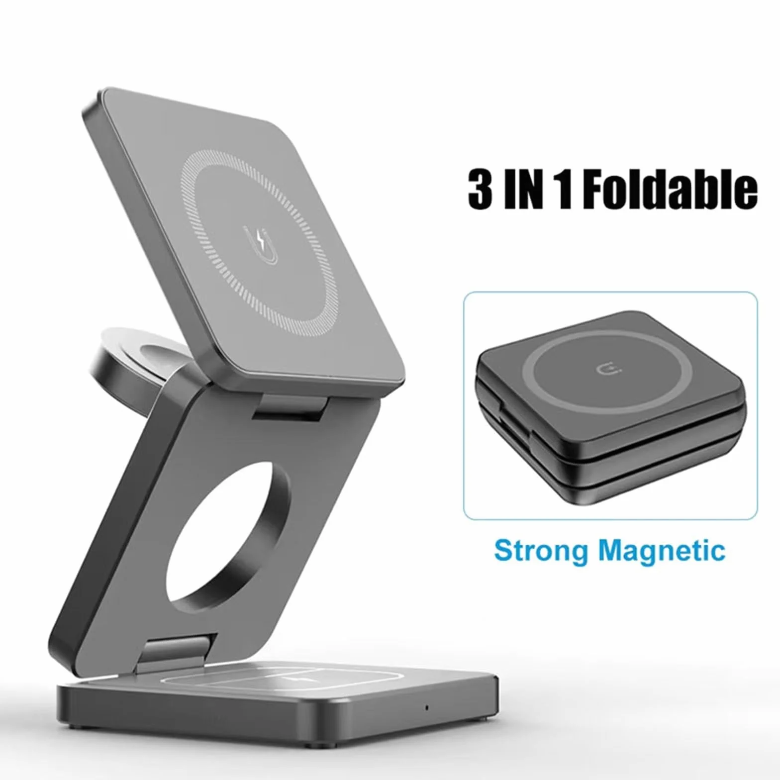BIK Supporto per caricabatterie wireless 3 in 1 Stazione di ricarica wireless pieghevole magnetica per telefono 15 14 13 12 Pro Max IWatch 8 9 Caricabatterie