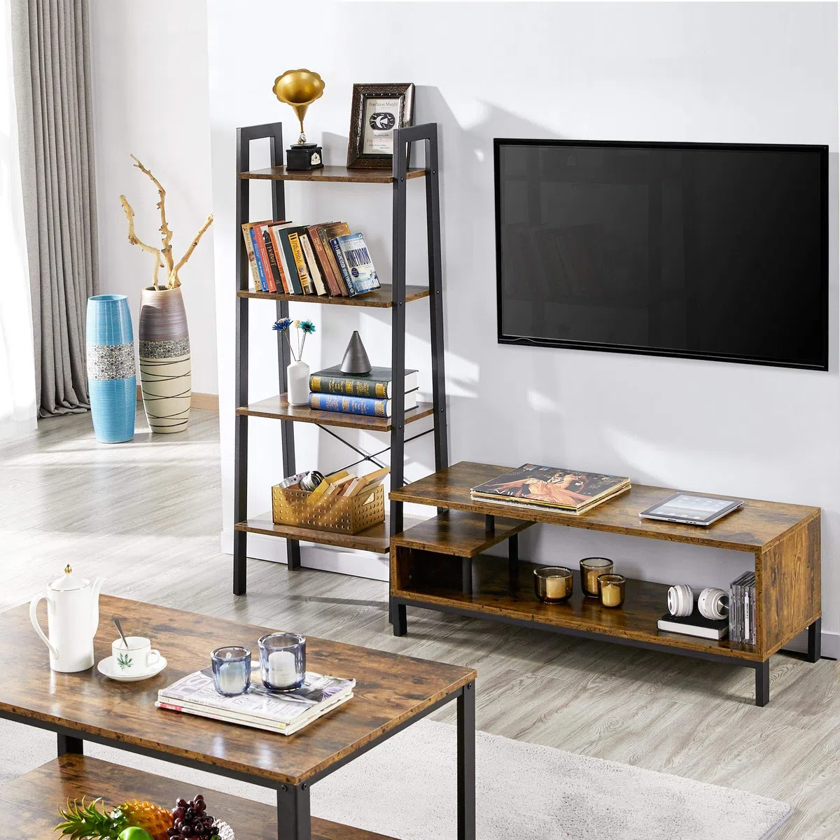 Yaheetech Mobile TV Mobile Porta Televisore a 2 Ripiani 106 x 40 x 40 cm Mobiletto Industriale Tavolino Basso Vintage Console per Salotto