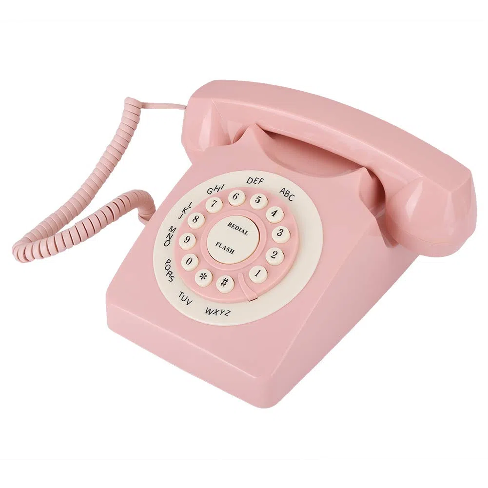 Telefono vintage rosa, telefono fisso retrò ad alta definizione di qualità per chiamate con filo Stile vintage per ufficio a casa Rosa classico europeo antico con filo con grandi
