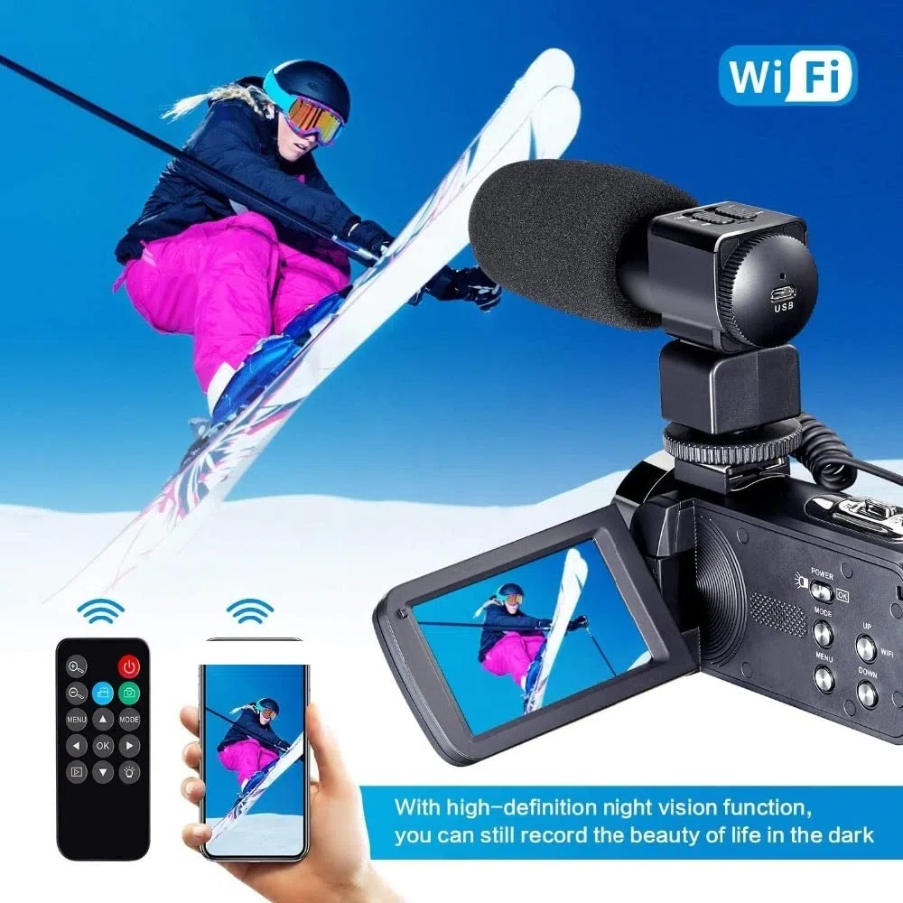 Videocamera Full 4K Videocamere digitali professionali Streaming live Fotografia 18X Registratore Vlog Webcam Ultra HD Regalo per principianti(128G SD Card,Camera Knit 3)