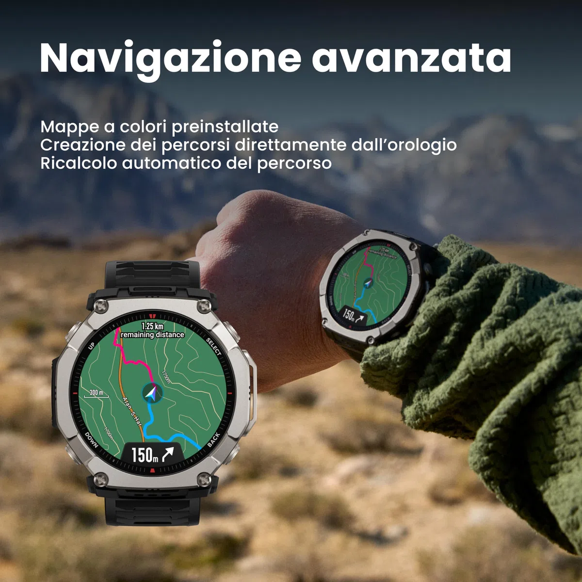 Amazfit T-Rex Ultra 2 Smartwatch Outdoor GPS Dual-Band, Cassa in Titanio 51 mm, Display AMOLED in Vetro Zaffiro 1,5", Torcia, 30 Giorni Batteria, Mappe Offline, 10 ATM, 180+ Sport, Android e iPhone