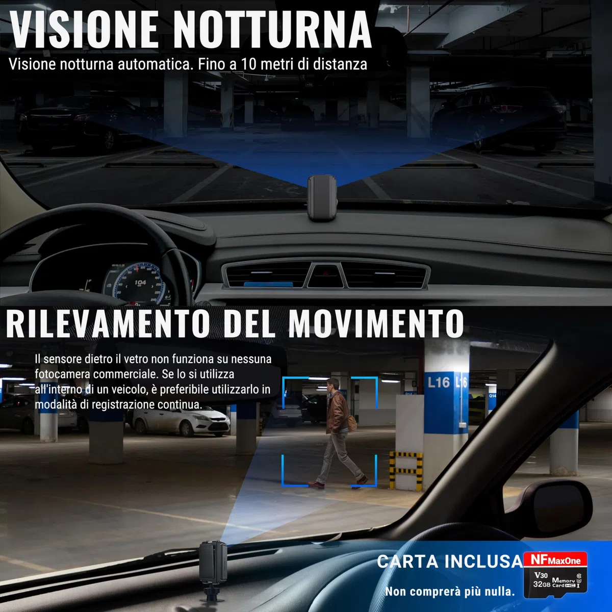 Mini Telecamera Spia Nascosta, Telecamera Senza Wifi Per Auto, Microcamera Spia Per Parcheggi E Luoghi Senza Internet, Include Microsd 32GB, 11 Ore Di Batteria, Spy Cam, Videocamera Interno Esterno
