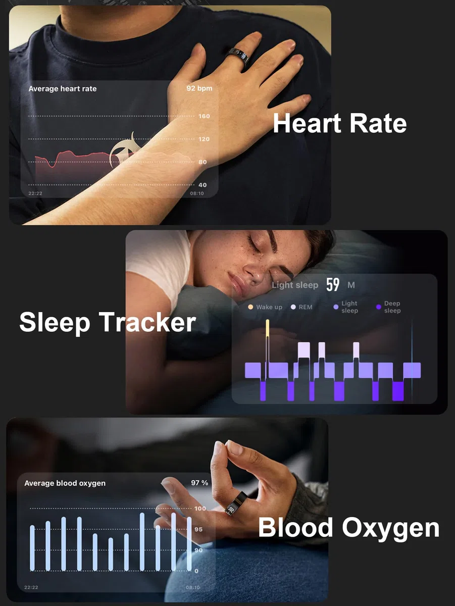 findtime Smart Ring Fitness Ring con display LED Display Smartring Uomo Donna Android iOS Contapassi cardiofrequenzimetro SpO2 Fitness Tracker Anello Sonno Attività Tracker IP68 Tik Tok Scrolling Ring