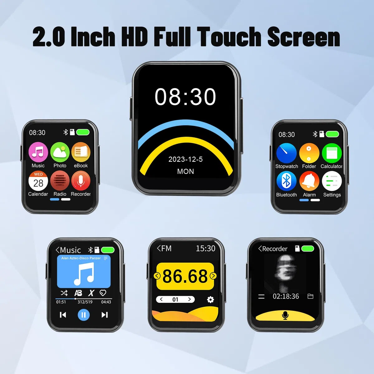 128GB Lettore MP3 con Bluetooth 5.3, AiMoonsa Lettore Musicale con Altoparlante HD Integrato, radio FM, Registratore Vocale, Suono HiFi, Funzione E-book, Auricolari Inclusi