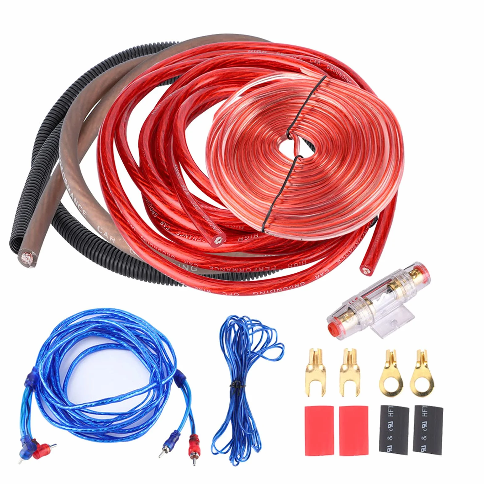 Kit Cavi Amplificatore Calibro 4, Kit Subwoofer 2800 W Kit Cablaggio Amplificatore Facile da Installare con Tuta Fusibile per Installazione Altoparlante Amplificatore Audio