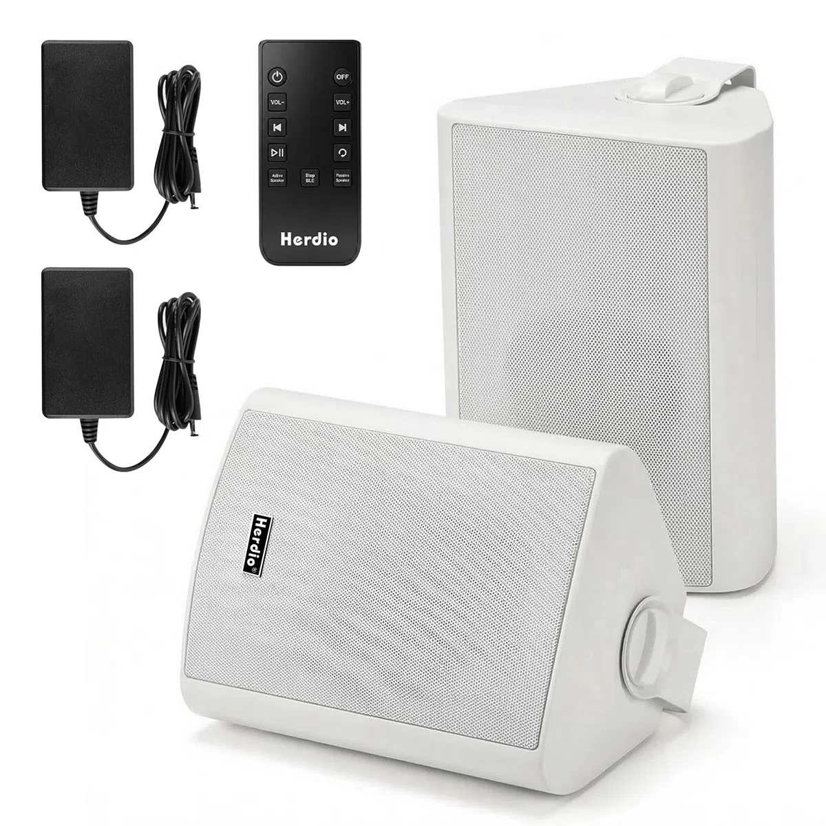 Herdio 5.25" 300W Max Power Wall Mount Outdoor Bluetooth Speakers, Be Waterproof and Able to Wireless Multi-Connection Up to 20 Units for Patio/Porch/Balcony (Whute, 2-Pack)