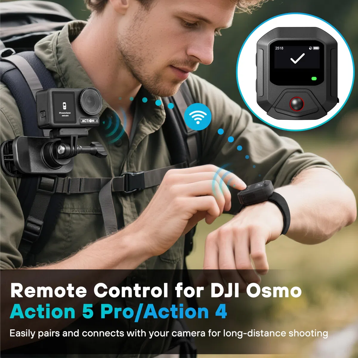 Treeboy Bluetooth GPS Remote Control per DJI Action 5 Pro/Action 4 - Accessori Intelligenti a 25M