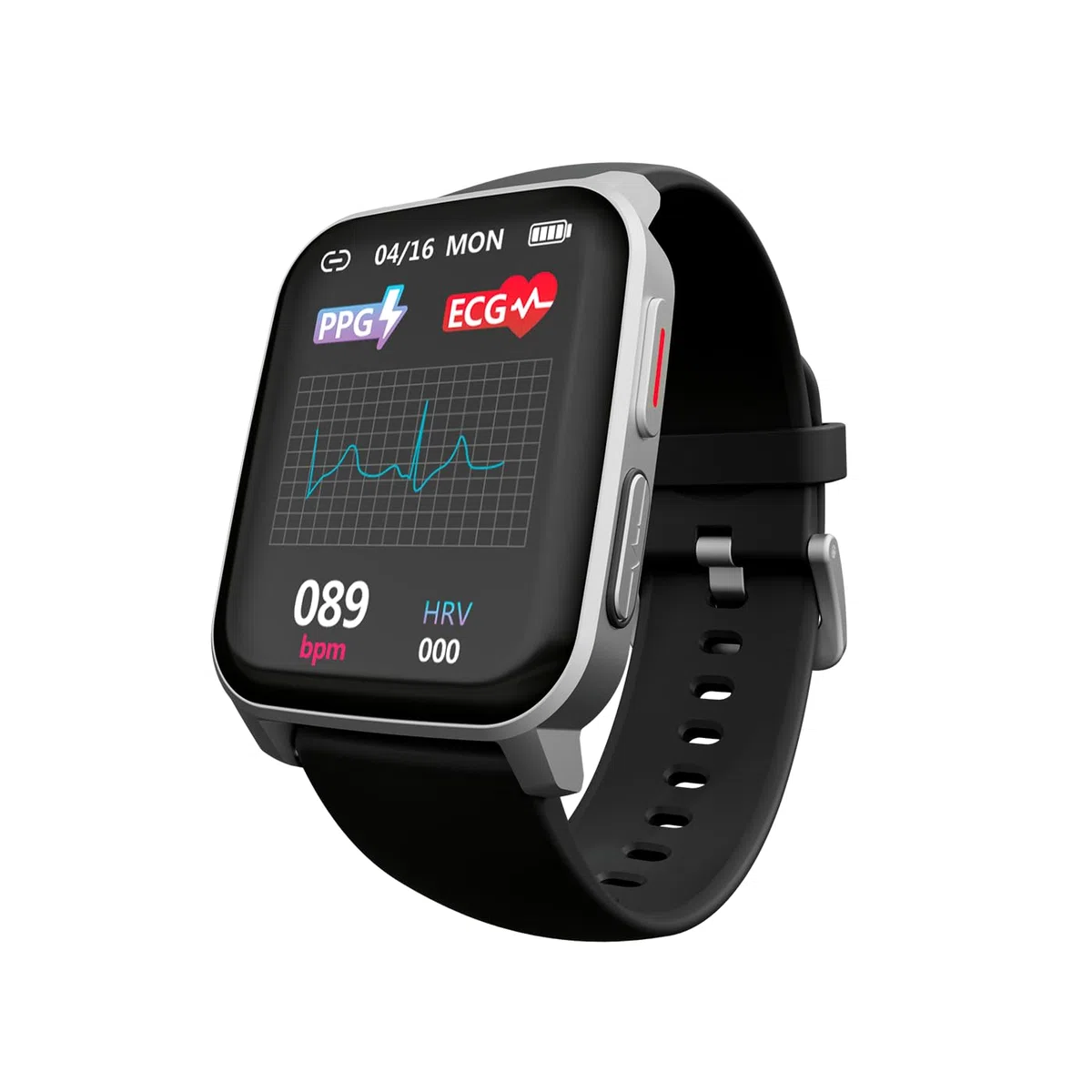 TECHMADE Smartwatch Tech Feel, ECG ad un tracciato, Frequenza Cardiaca, Ossigenzione, Sport, Sleep Monitor, Notifica Chiamata, Compatibile con IOS e Android (Silver Case - Black Strap)