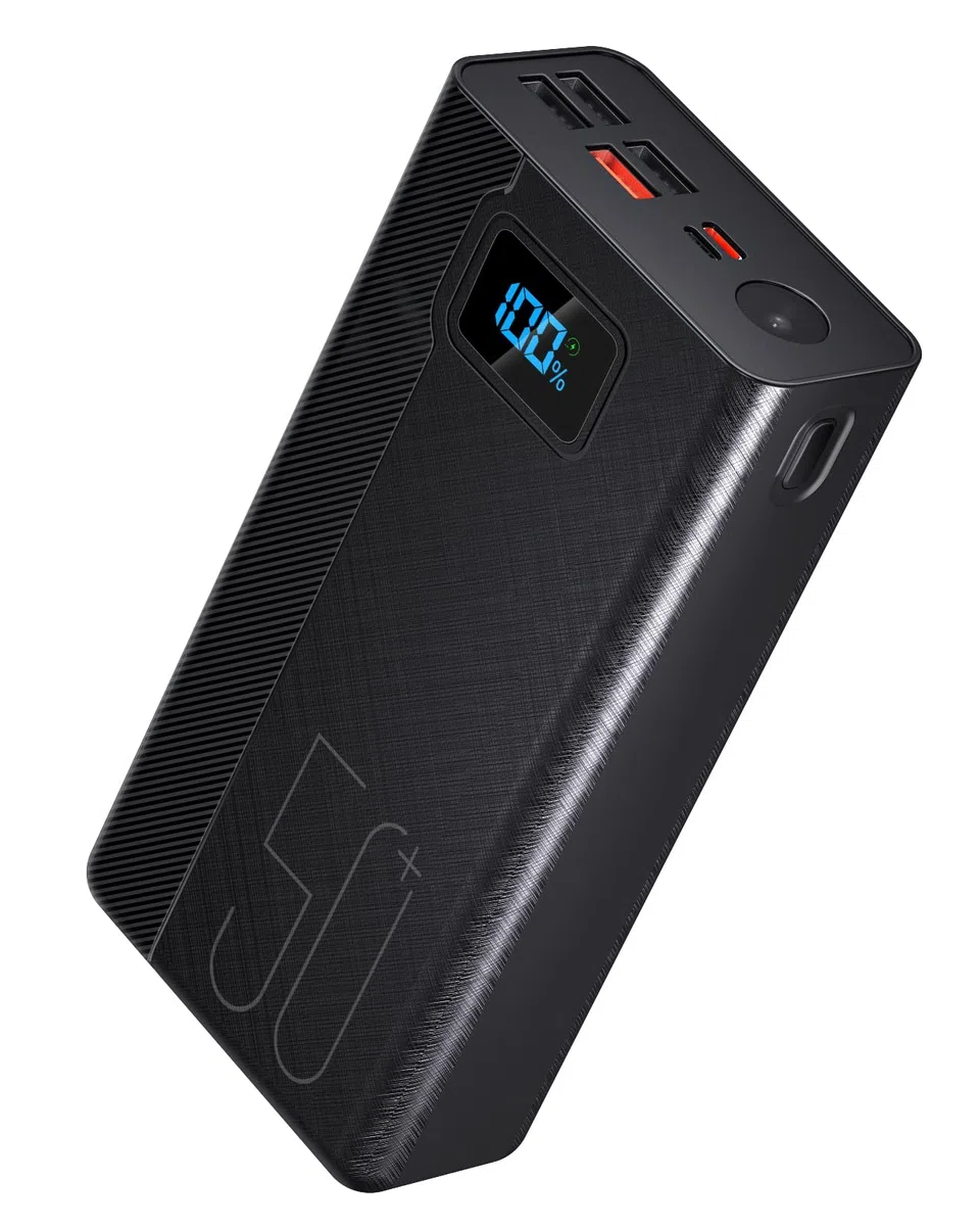 50000mAh Power Bank con cavo integrato: batteria esterna da 22,5 W a ricarica rapida con grande capacità, caricatore portatile con torcia a LED e 7 uscite e 3 ingressi-50000mAh Power Bank