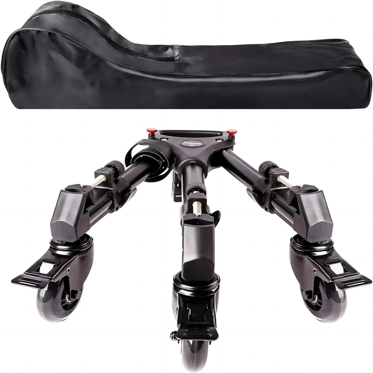 COMAN Treppiede professionale Dolly – Heavy Duty con gamba regolabile con ruote di bloccaggio e custodia per il trasporto compatibile con la maggior parte dei treppiedi, fotocamere,videocamere