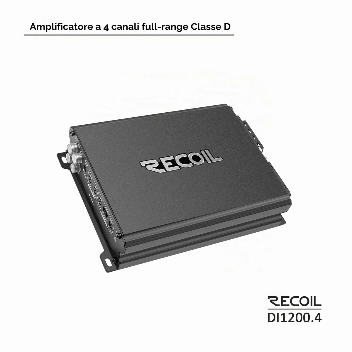 RECOIL DI1200-4 Amplificatore Auto 4 Canali Classe D Full-Range 2400W Ponte | 2400W Max, 2-4 Ohm Stabile, Alimentazione Mosfet, Ponte – Amplificatore Auto
