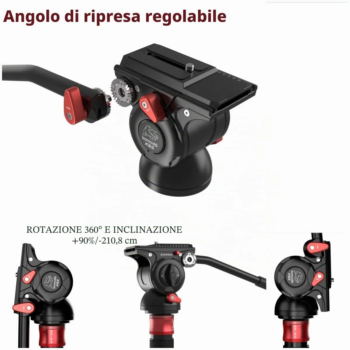 IFOOTAGE Testa Fluida Video Komodo K5S, Testa Fluida per Treppiede per Fotocamere con Piastra a Sgancio Rapido, per Fotografia Professionale, Creazione di Contenuti, Vlogging e Produzione Video